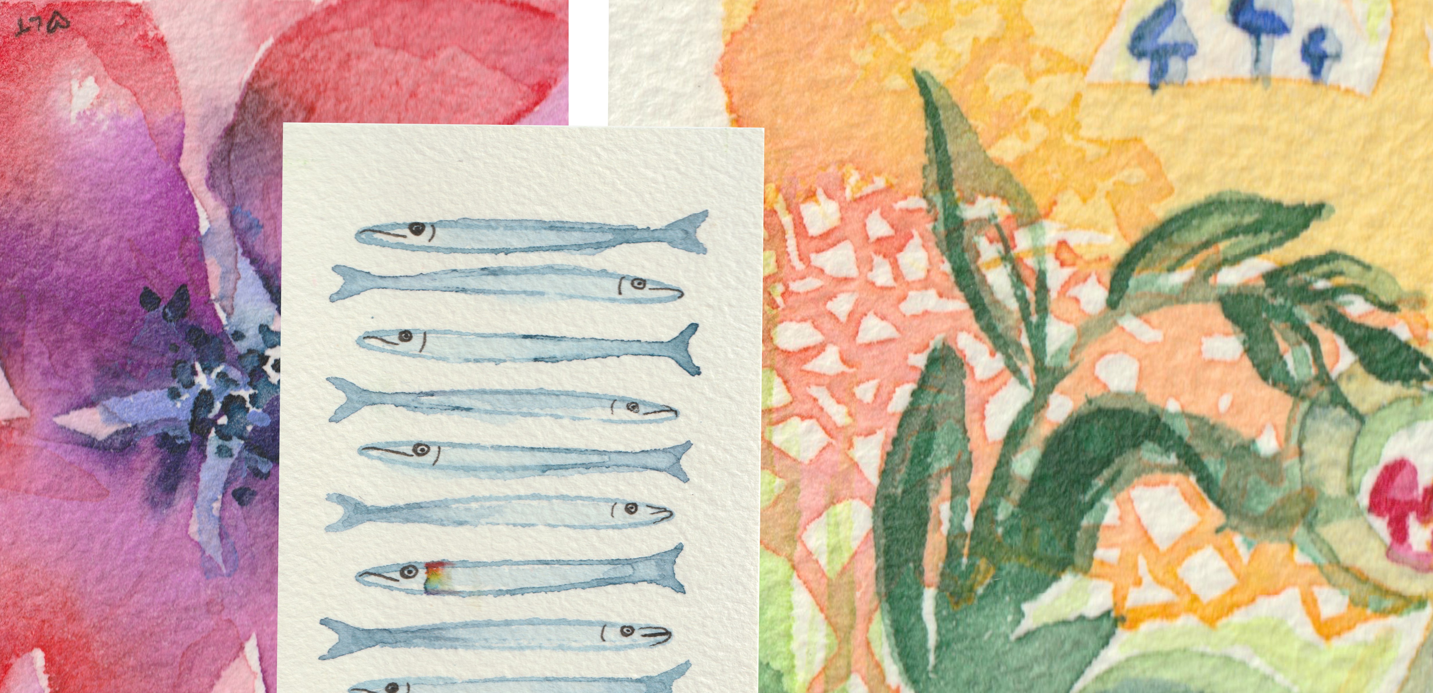 Details from original watercolor paintings by Lori Tucker